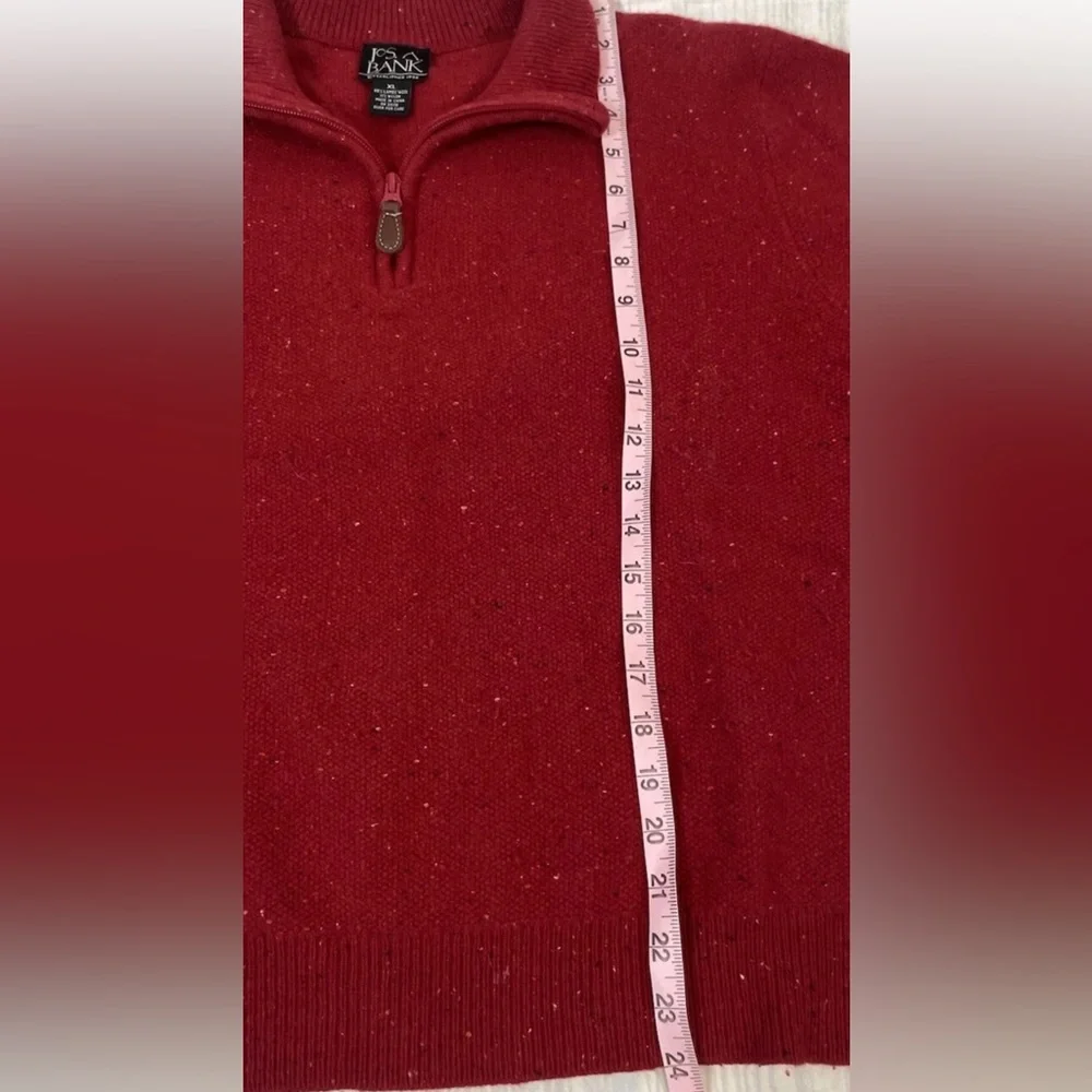 Jos. A. Bank Men's Lambswool Knit Sweater Pullover‎ with Leather Pull Zipper Red